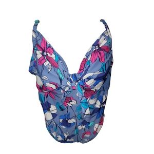 Xhilaration Blue Floral One-Piece Swimsuit with Pink & White Accents 22W